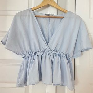 Zara Basic Peplum V Neck Babydoll Top